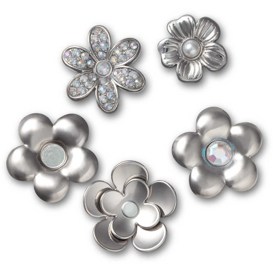 Crocs Monochrome Slvr Flwrs 5 Pack Jibbitz™ charms Women|Men|Jibbitz™ Charms