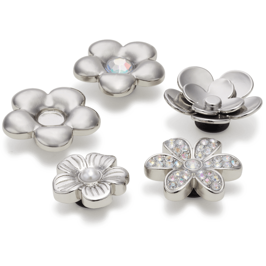 Crocs Monochrome Slvr Flwrs 5 Pack Jibbitz™ charms Women|Men|Jibbitz™ Charms