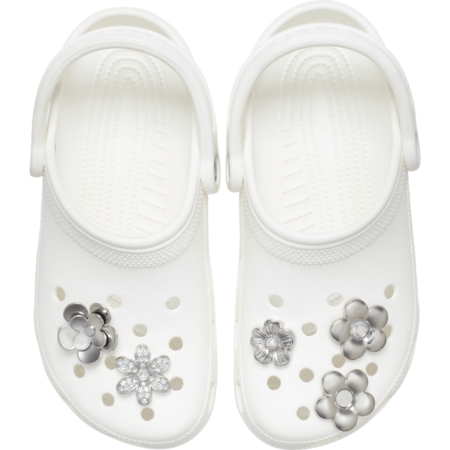 Crocs Monochrome Slvr Flwrs 5 Pack Jibbitz™ charms Women|Men|Jibbitz™ Charms
