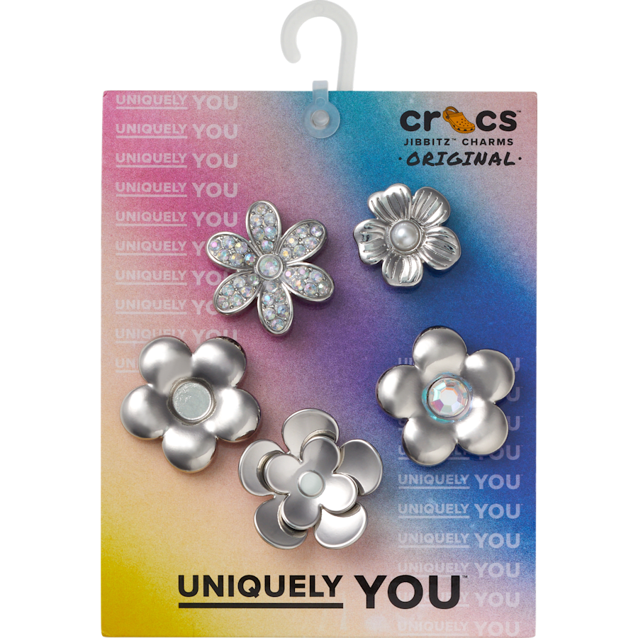 Crocs Monochrome Slvr Flwrs 5 Pack Jibbitz™ charms Women|Men|Jibbitz™ Charms