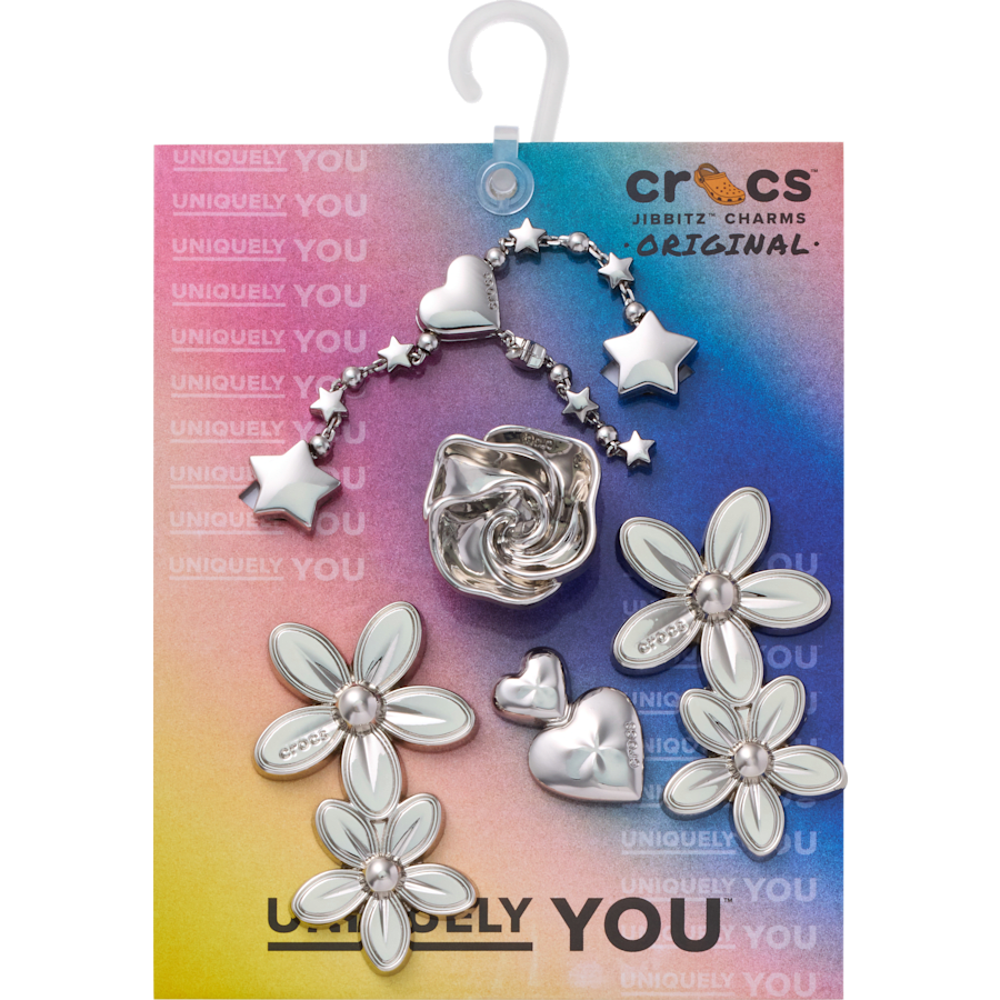 Crocs Silver Meta Floral 5 Pack Jibbitz™ charms Women|Men|Jibbitz™ Charms